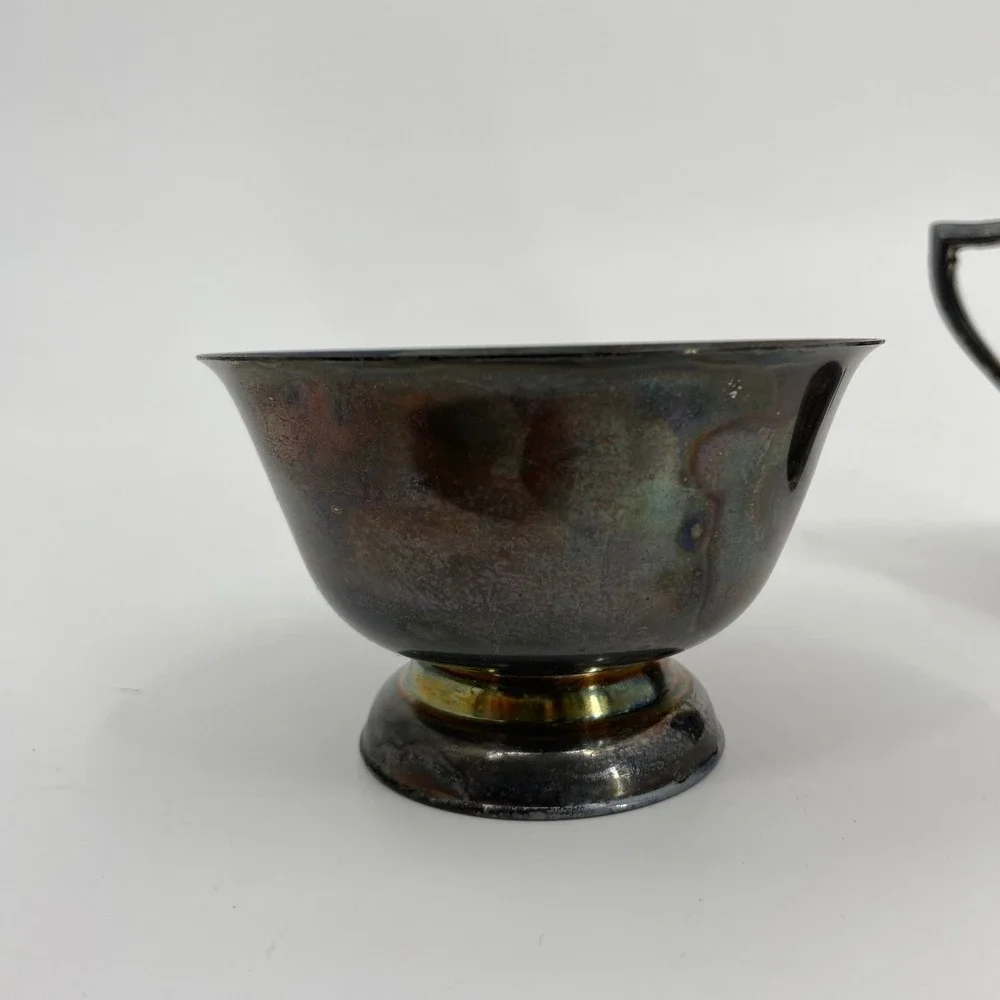 Vintage Silver Plated Creamer and Sugar Set with Rainbow‎ Tarnish Patina